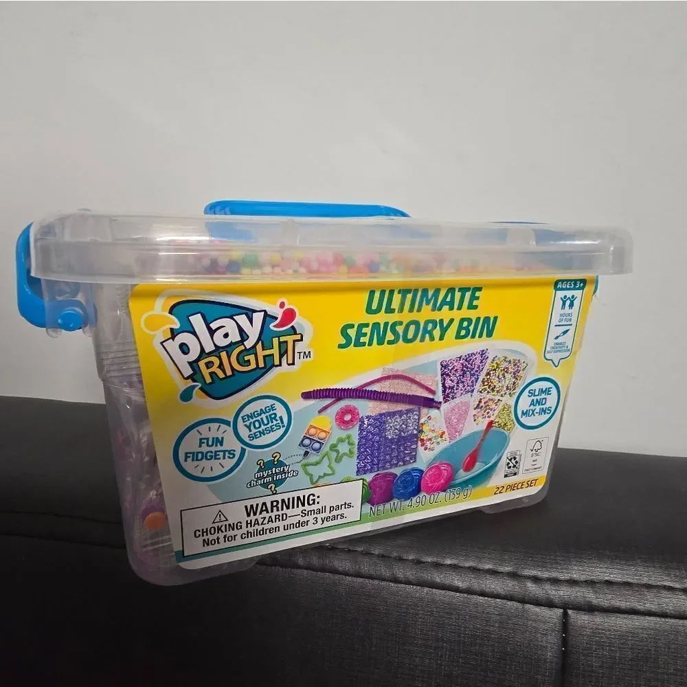 New kid's Playright Ultimate Sensory Bin, slime and mix in, 22 piece set